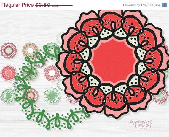 WEEKEND SALE 50% OFF retro flowers clip art set, funky wreaths, photoshop elements, small business use, Christmas colors, instant download Il_570xn