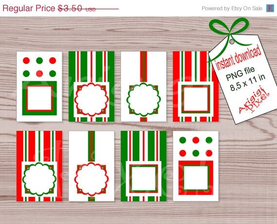 ON SALE 50 % OFF Holiday Gift Tags Red Green Diy Christmas Printables Lettersize paper Png Instant Download Il_570xn