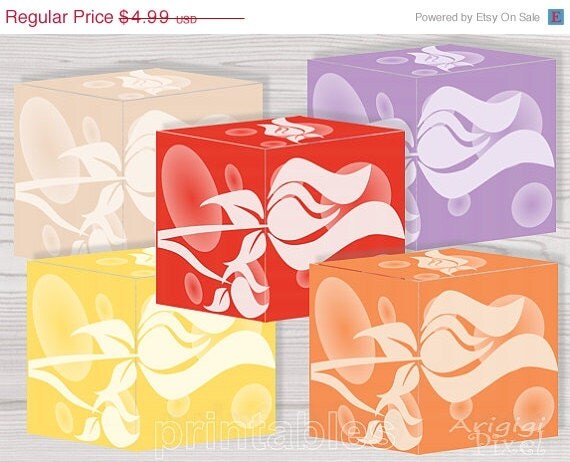 ON SALE 50 % OFF 5 cube gift box printable Pdf file spring colors Diy gift packaging flower rosebud instant download template Il_570xn