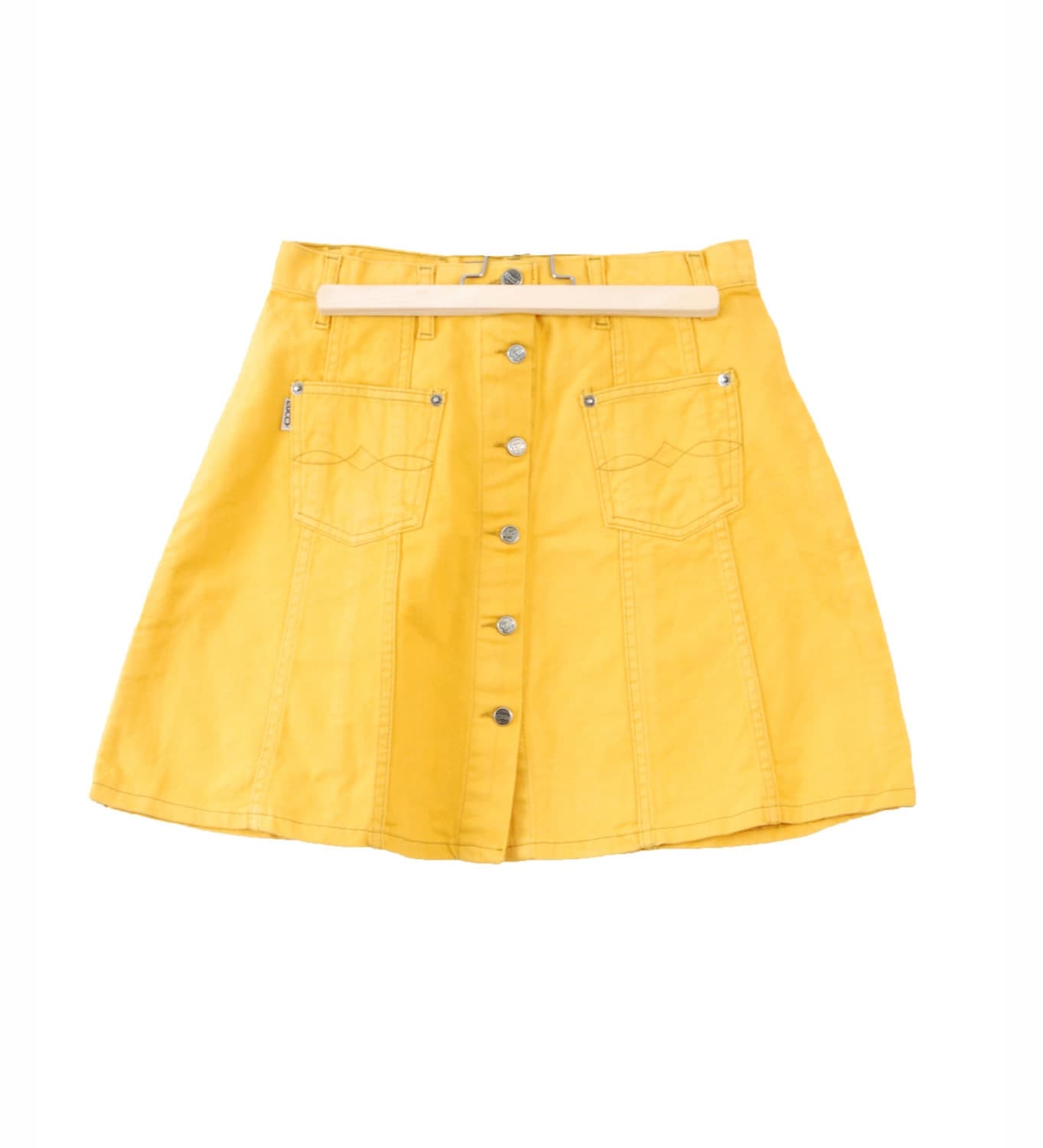 Mini Denim Skirt Yellow Spring Fashion Button Up Bell Shape