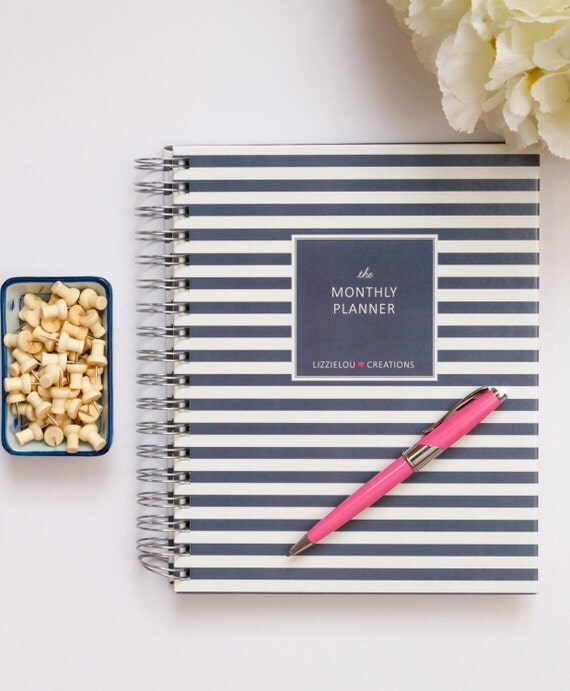 20142015 Monthly Planner / HARDCOVER / navy stripe