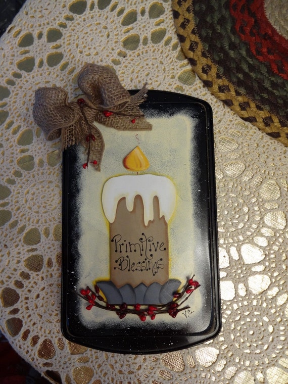 Primitive Hand Painted Candle Biscuit Pan by VickiesCrafts on Etsy