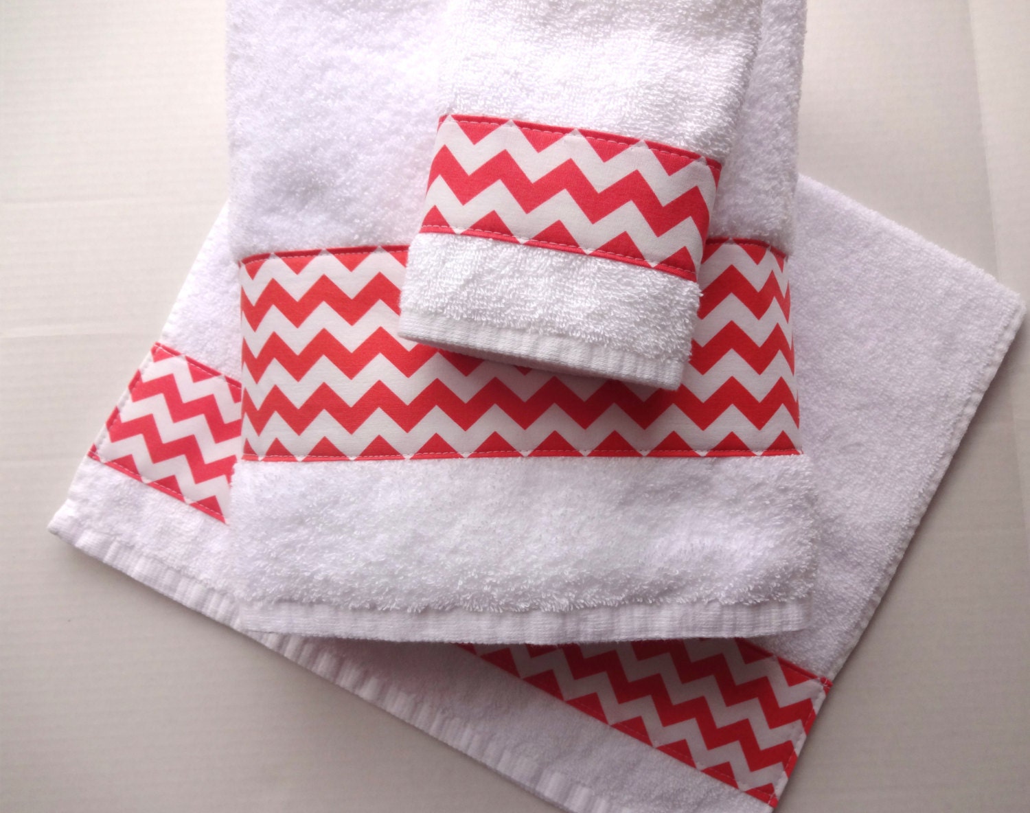 Coral Chevron Towels hand towels chevron coral bathroom