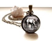 Ancient Rome coin, elephant, Caesar, bronze necklace, glass cabochon, roman art medallion, history archaeology
