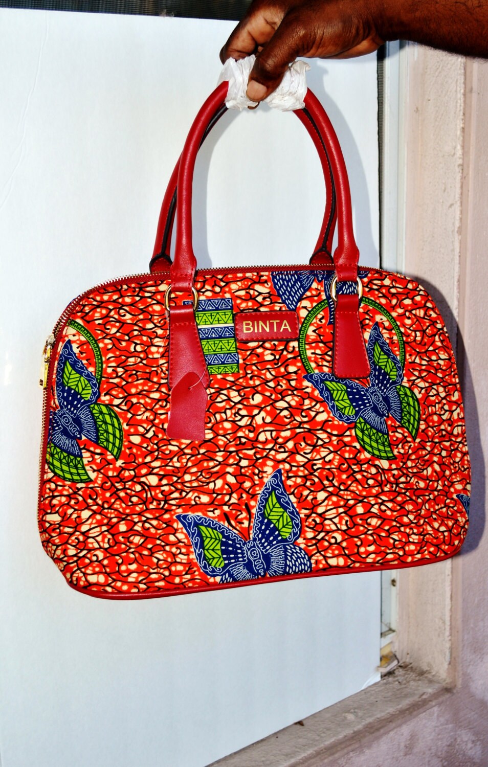 Red African Ankara Bag Large Ankara Tote Bag With Leather