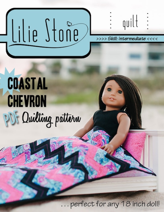 Pixie Faire Lilie Stone Coastal Chevron Quilting Doll Bedding Pattern for 18 inch American Girl Dolls - PDF