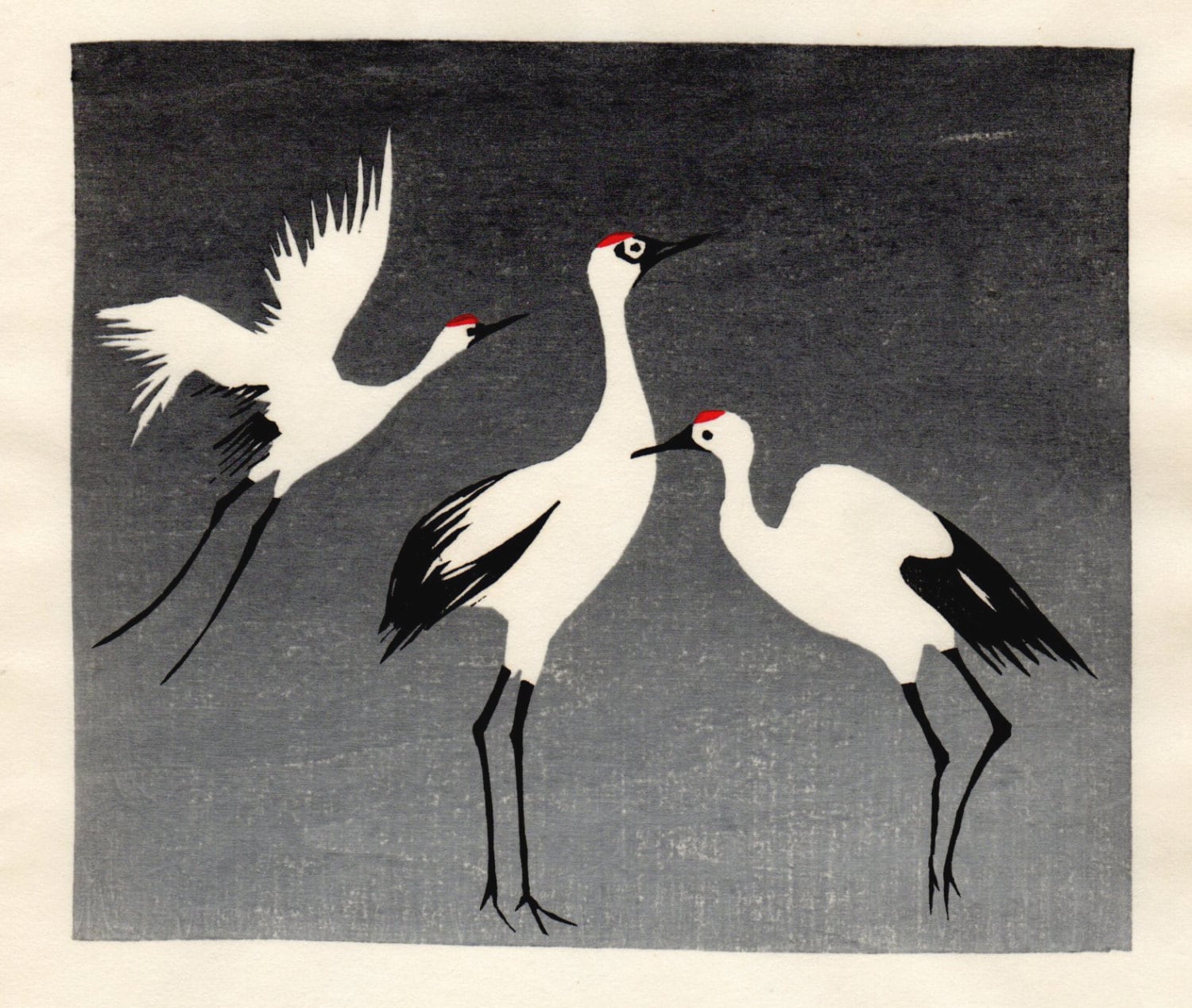 Japanese Woodblock Print Cranes Authentic