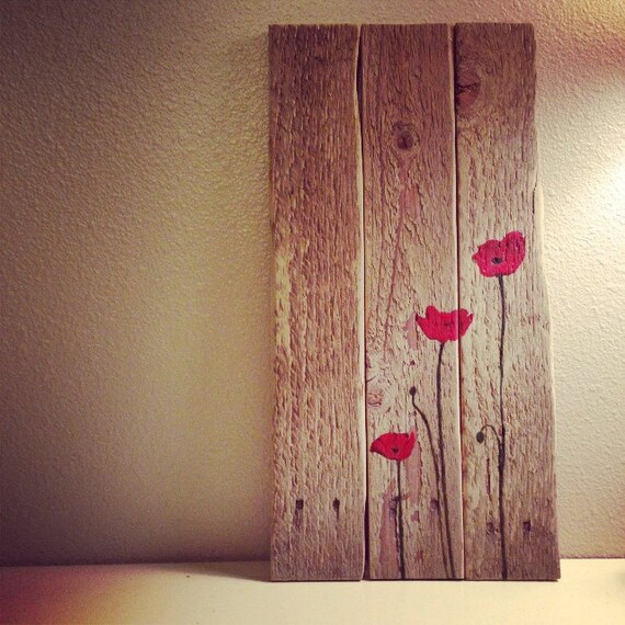 Repurposed Wood Art, Poppy Painting