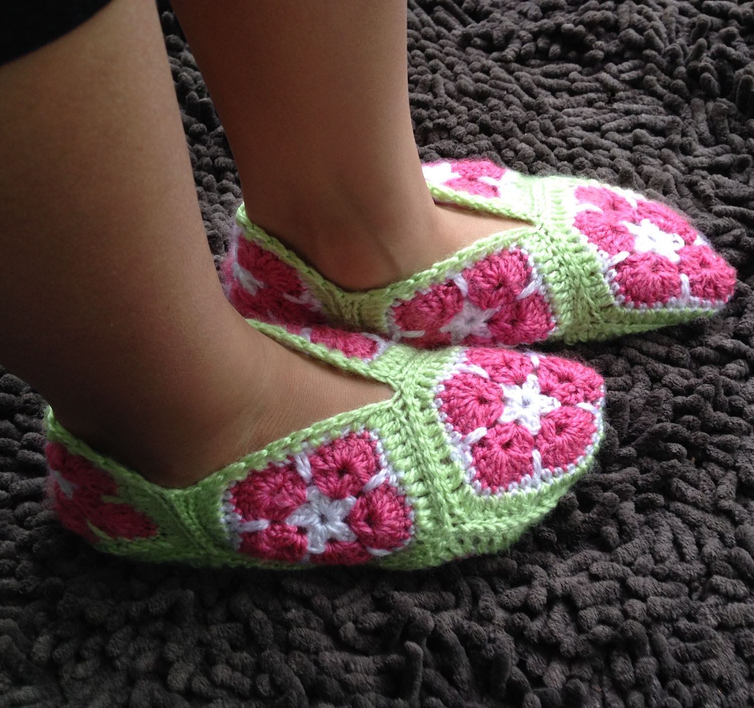 CROCHET PATTERN African Flower Granny Square Slippers Children