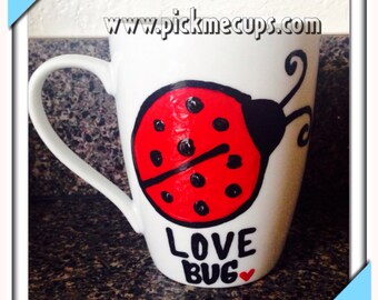 Love bug mug-Lady bug mug-Spring coffee mug grandma mug love bugs