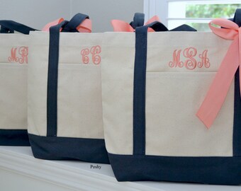 Set of 6 Embroidered Sorority Tote Bags, Sorority Sister Tote Bag, Personalized Tote Bags Monogrammed in Black or Navy