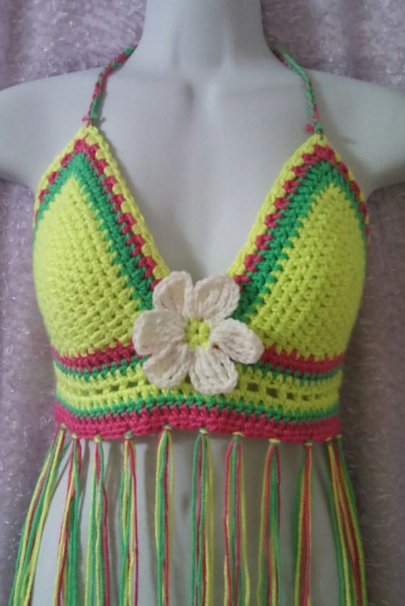 Neon Nights Crochet Crop top rave clothing yoga clothing