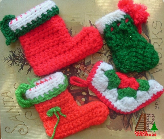 handmade stocking ornaments knit knitted crochet red green handmade stocking ornaments knit knitted crochet red green