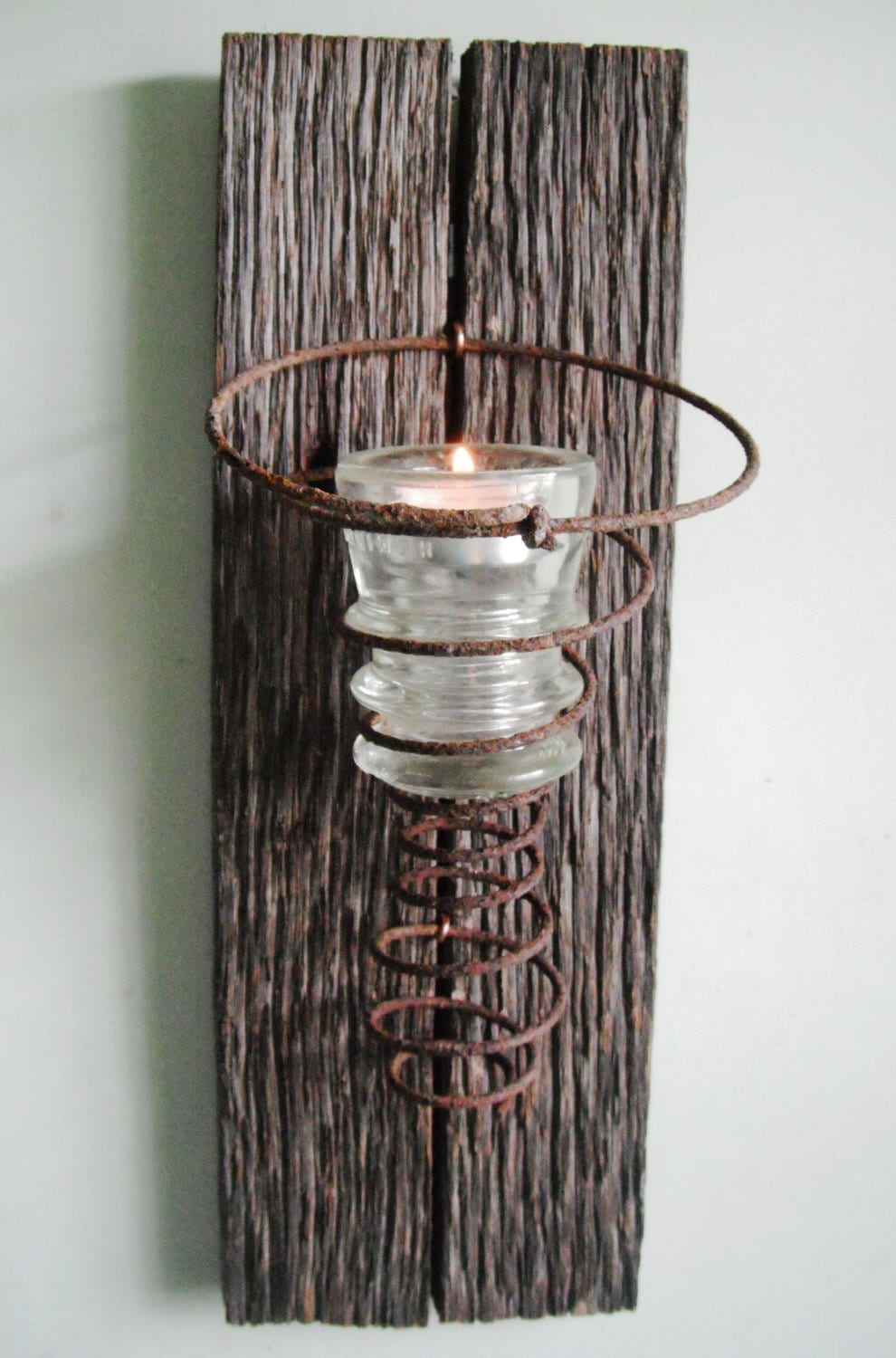 100 year old barn wood with antique rusty bedspring and