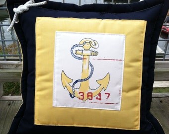 Ralph Lauren Nautical Yellow Anchor INDOOR OUTDOOR Pillow (covers) with decorative grommets & line.
