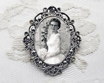 429 New bridal bouquet locket uk 718 Bouquet Photo Charm #6   CUSTOM Oval Antique Silver Memorial   Bridal   