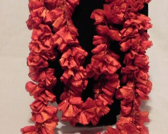 Shimmery Rust Ribbon Crochet Ruffle Scarf