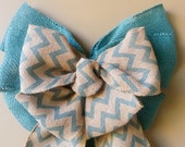 Burlap Bow Blue Chevron Large Spring Bow, Wreath Stair Door Mailbox Tree Topper Il_170x135