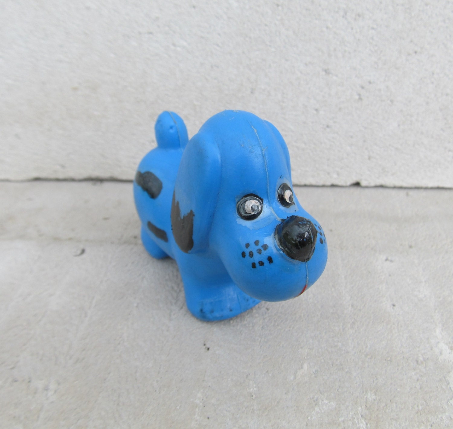Blue Vintage plastic toy dog puppy blue funny toy by Oldchest