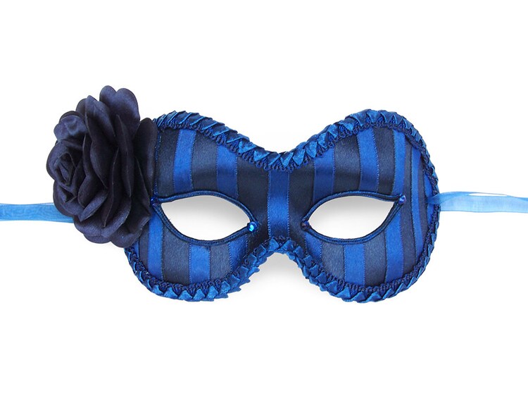 Satin Striped Navy Blue Masquerade Mask by SOFFITTA