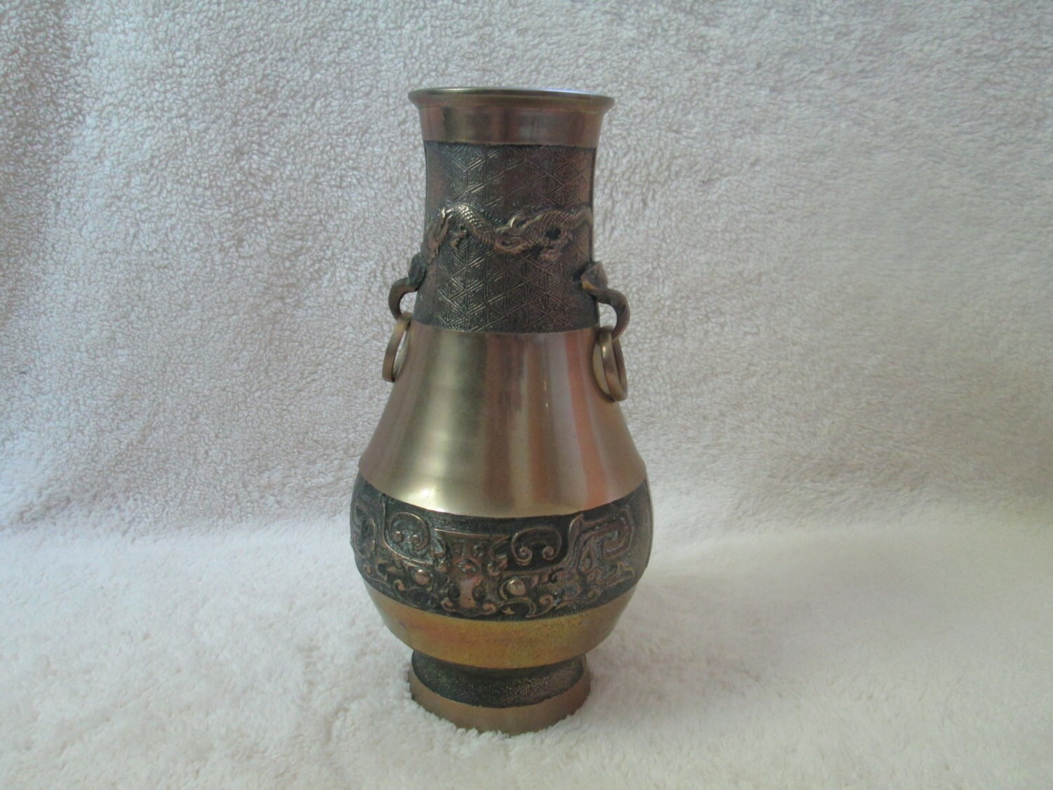 Vintage Chinese Brass Urn Large Brass Vase with Handles and