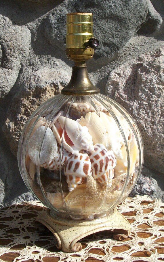 Vintage sea shell filled table lamp fillable lamp bed lamp