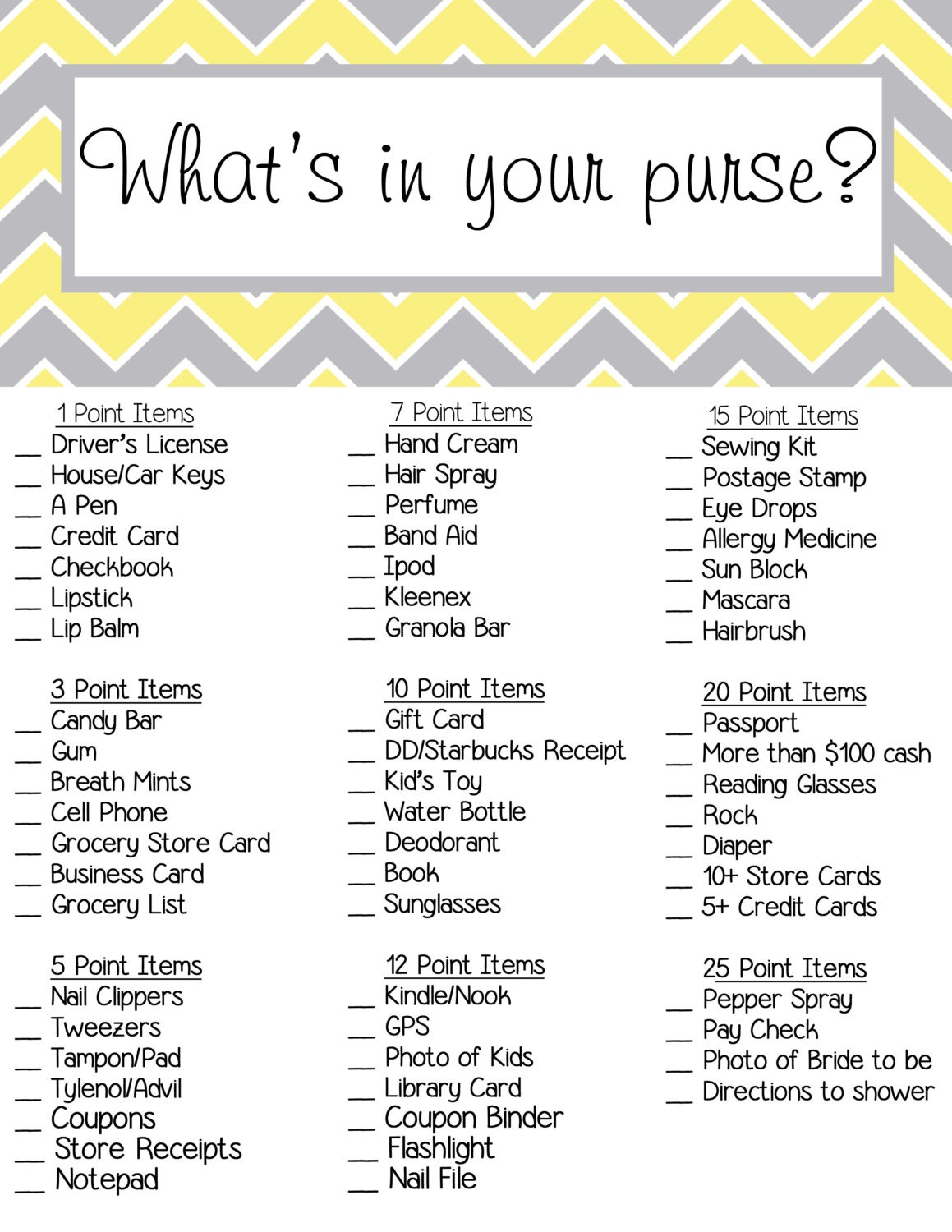 What s In Your Purse Scavenger Hunt SEMA Data Co op