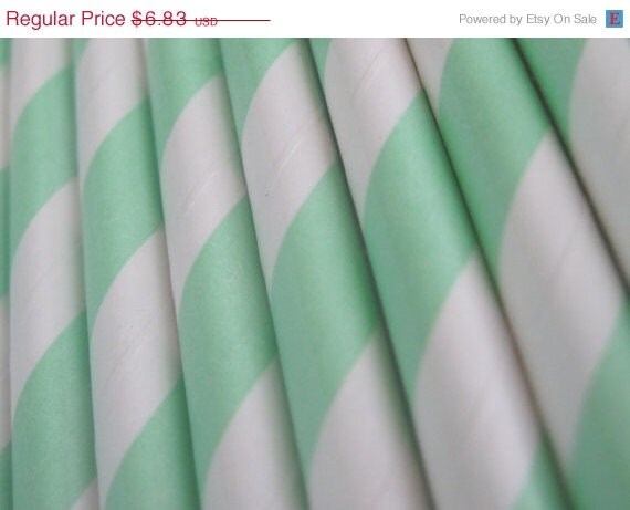 15% off - 50 Mint Green Stripe Straws - ships less than 24 hours Il_570xn
