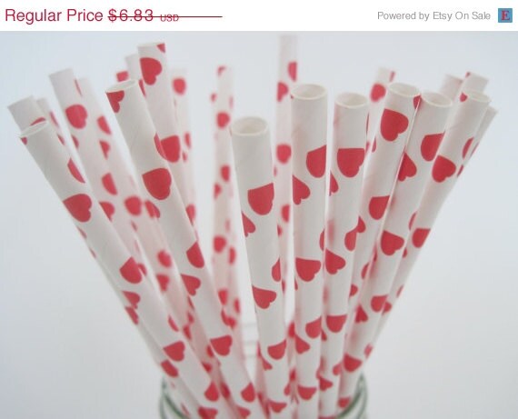 ON SALE - 50 Red Heart Paper Straws - ships less than 24 hours Il_570xn