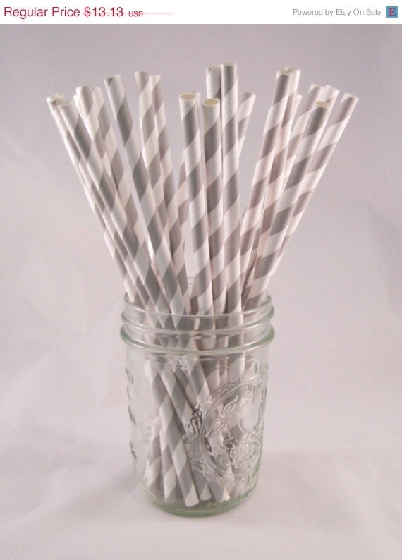 10% off - 100 Grey / Silver Stripe Straws - ships less than 24 hours Il_570xn