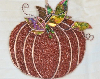 Large pumpkin stained glass Thanksgiving decoration suncatcher ornament, orange home decor, stained glass art fall decor, autumn ornament