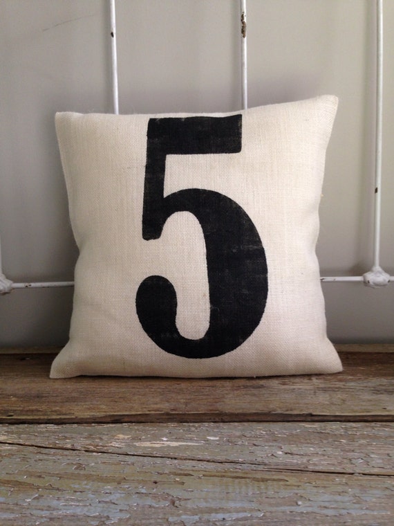Burlap Pillow Number Pillow Personalized by TwoPeachesDesign