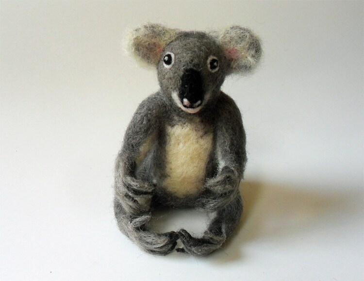 Needle Felted Koala Bear Sculpture Animal Figurine Felt by ZeMode