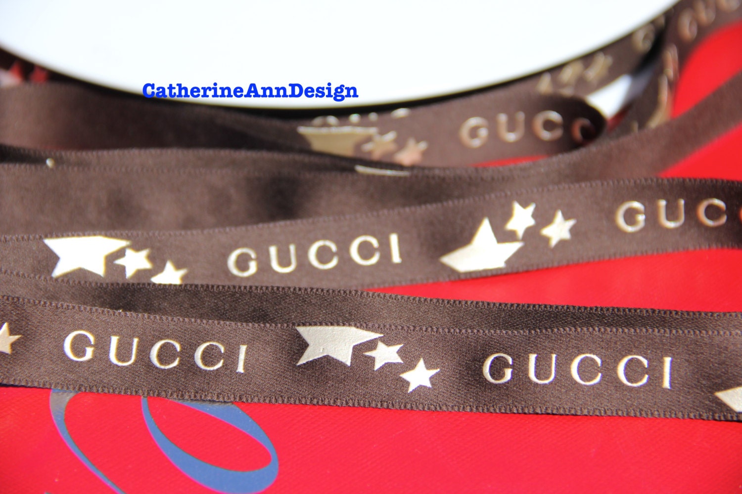 Authentic Gucci ribbon 1 yard brown & light gold Gucci LOGO