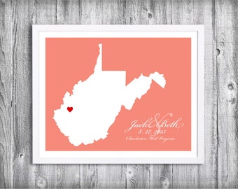 Personalized West Virginia Wedding Gift : Custom Location and Map ...