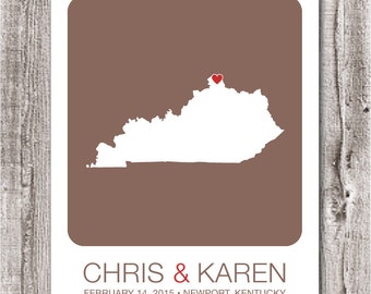 Items similar to Kentucky map art print - 8 x 10 state print - Wedding ...