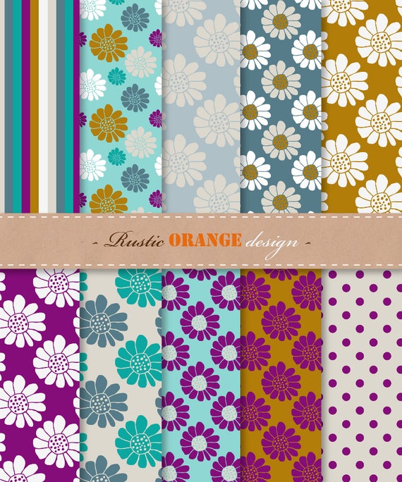 Flower digital paper printable flower paper by RusticOrangeDesign