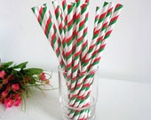 Christmas Paper Straws 50 Double Red Green Paper Drinking Straws Cake Pop Sticks Party Straws-Milk Bottle Straws-Wedding Straws-DIY Flags Il_170x135