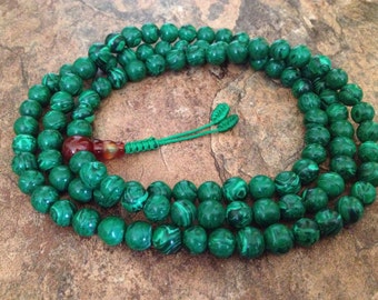Malachite Japa Mala 108 Beads Stretch Full Mala Necklace for Meditation and Yoga