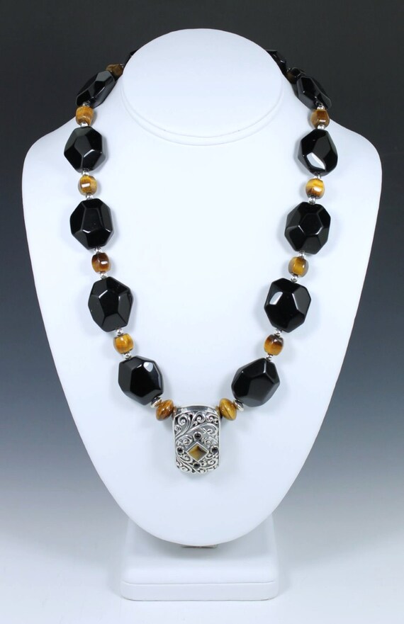 Black Onyx and Raku Bead Necklace, Onyx Necklace