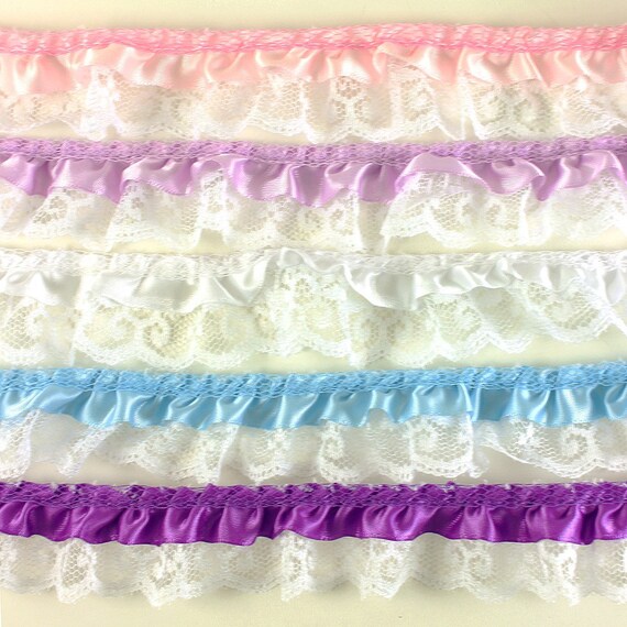 Satin Floral Ruffle Lace Trim 1" (pack of 25 yard) Il_570xn