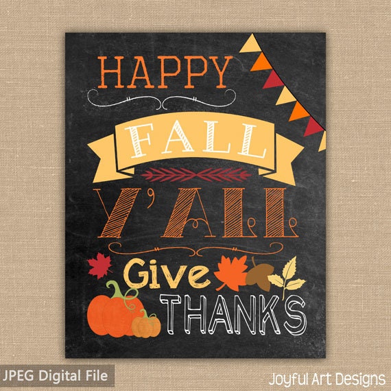 Happy Fall Yall PRINTABLE Sign Chalkboard Give Thanks Happy Fall Yall PRINTABLE Sign Chalkboard Give Thanks