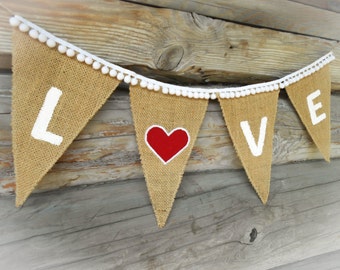 Burlap Love Bunting Love Banner Valentines Day Decor Love Garland Burlap Wedding Banner Wedding Shower Banner Bridal Shower Banner