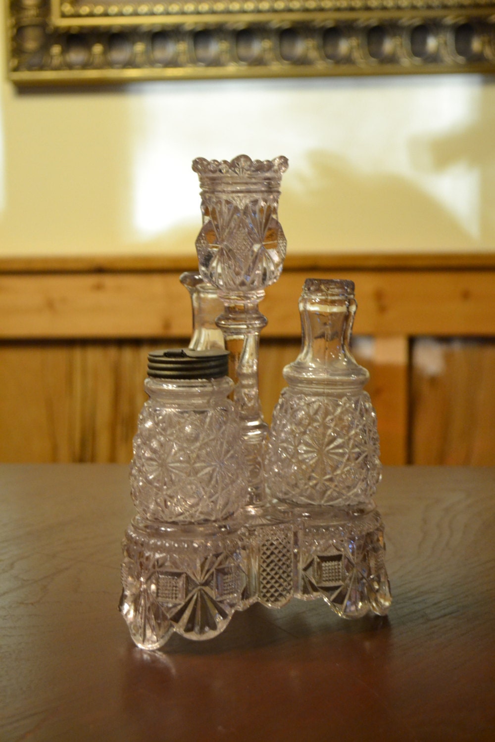Antique Victorian Glass Cruet Set 1800s Antique Glass