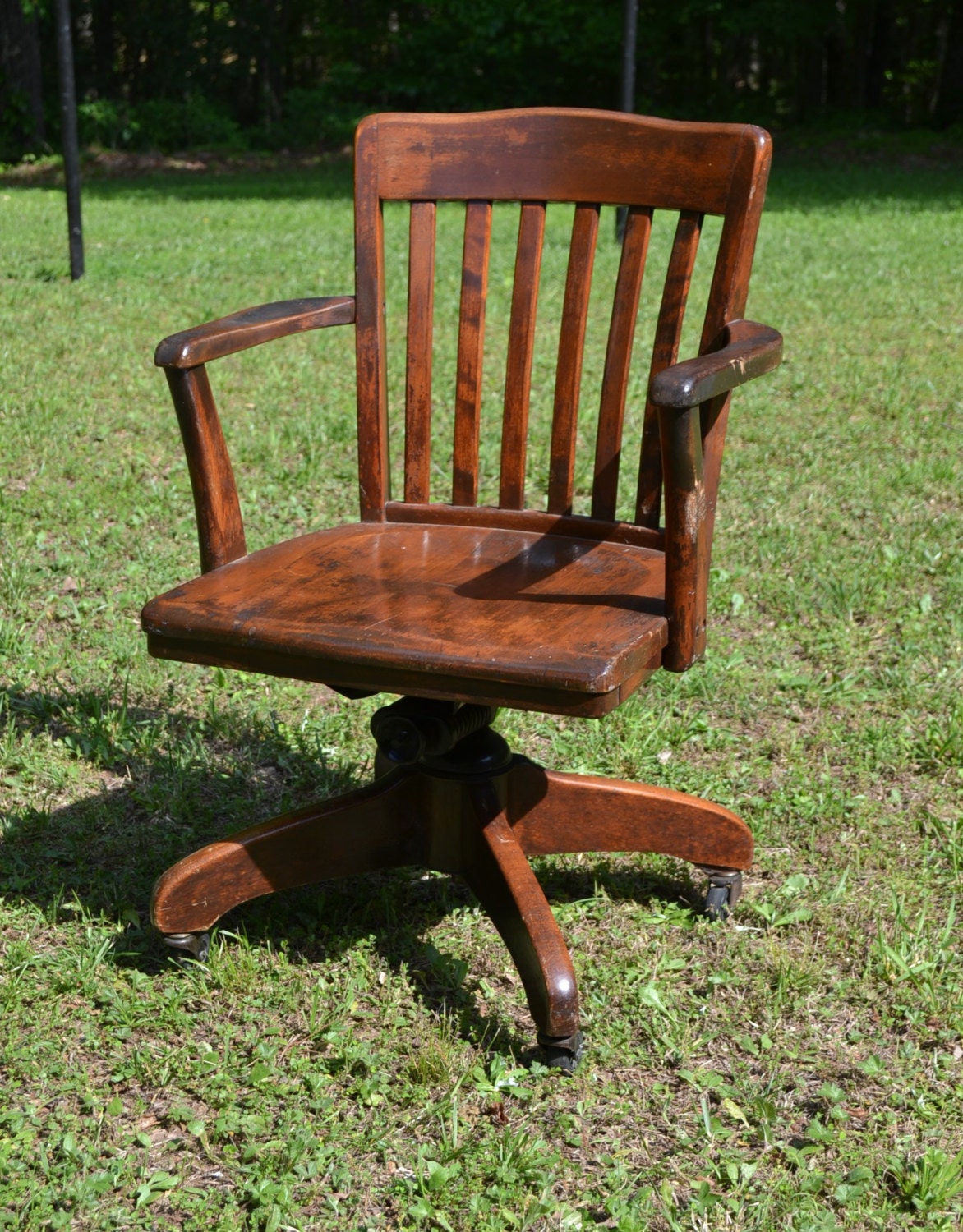 RESERVED Vintage Wood Oak Office Chair Swivel Wheels