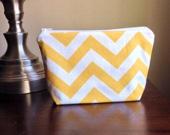 Makeup bag, cosmetic case, zipper pouch, clutch - Light Yellow Chevron