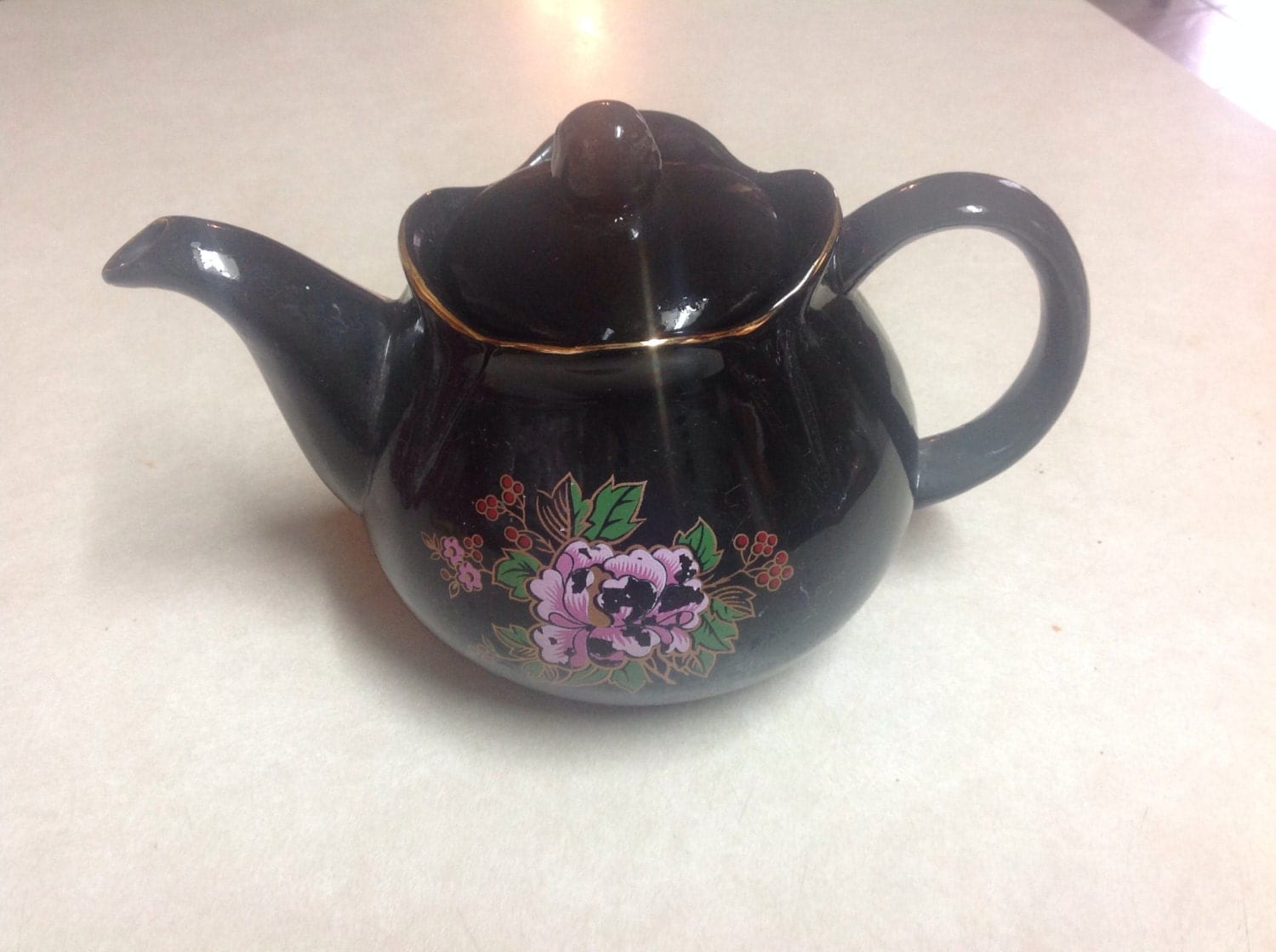 Black Japan Teapot purple flowers violets Haute Juice