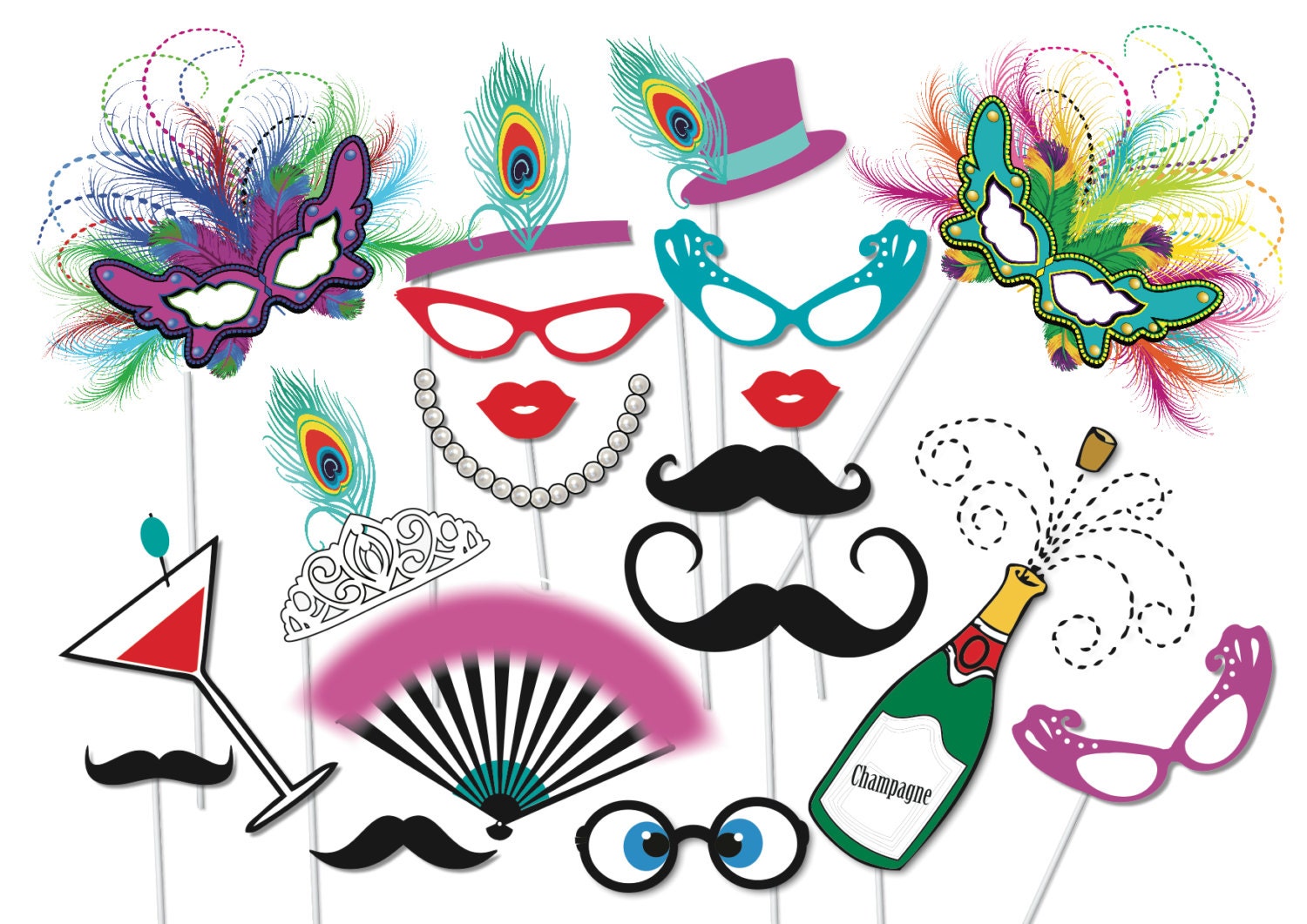 Masquerade Party Photo Booth Props Set Piece Printable