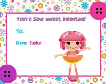 San Valentín tarjetas lalaloopsy muñeca niña botón Digital DIY