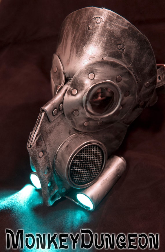 Leather art warrior LED light up Steampunk gas mask - Halloween comiccon robot by MonkeyDungeon steampunk buy now online